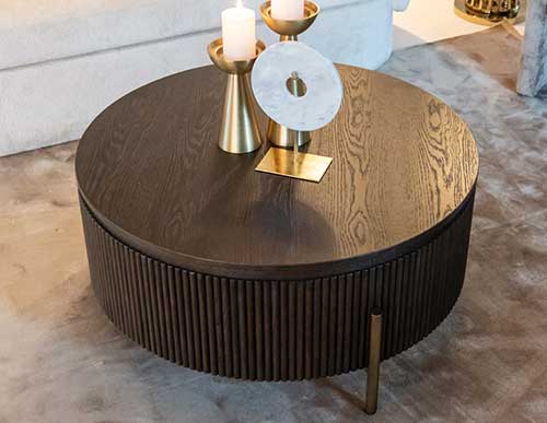 Contemporary Round Oak End Table