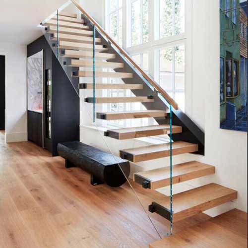 Modern Straight Stairs Staircase with Wood Tread