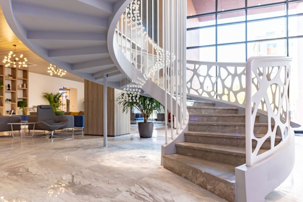 wooden staircase;glass staircase