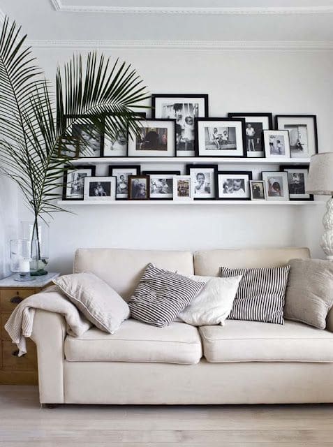 floating shelves in living room
