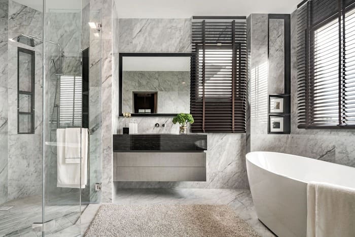 black and white hotel bathroom