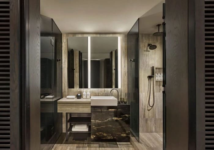 three-part separation design in hotel bathroom