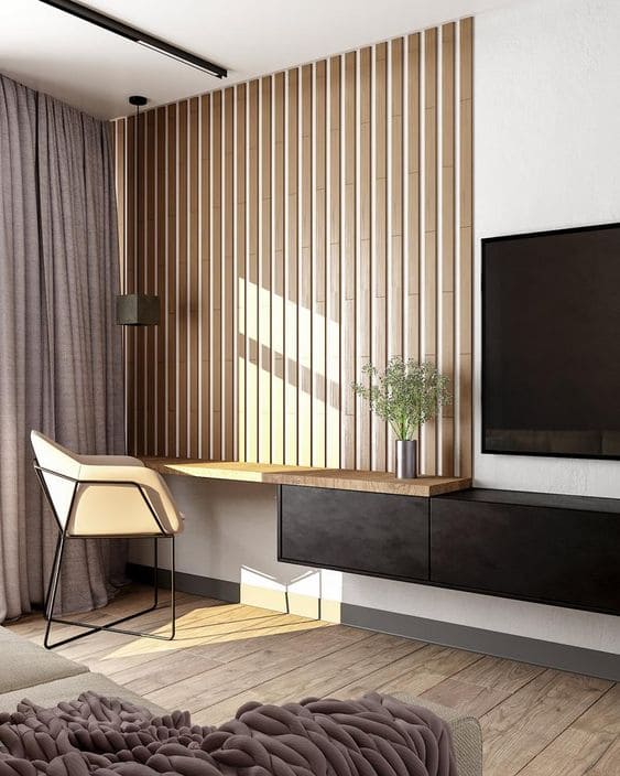 Wooden Veneer TV Wall
