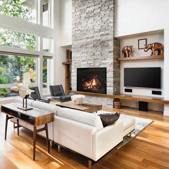 a fireplace in living room