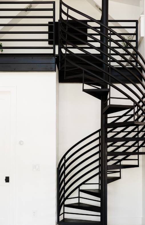 A black spiral staircase