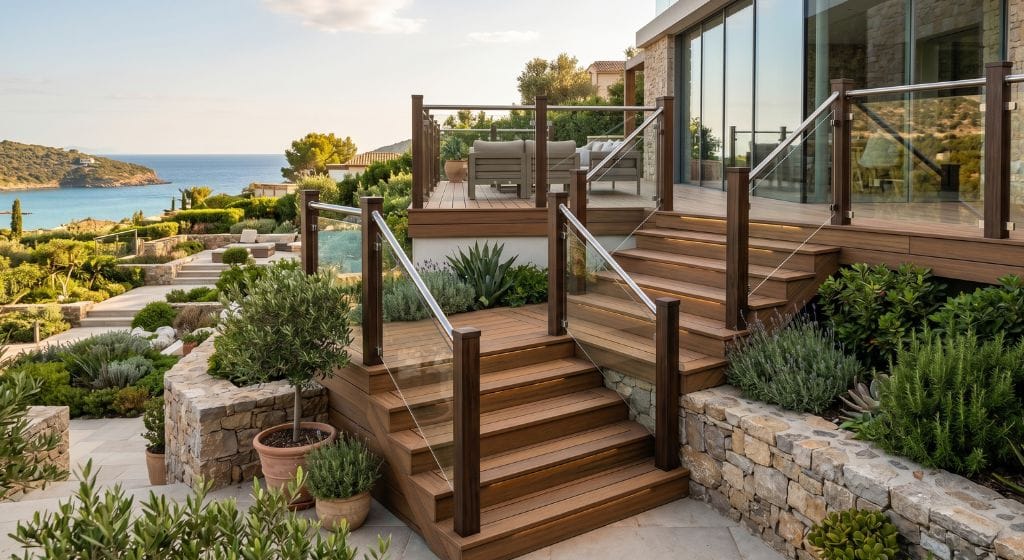 Composite materials outdoor stairways display in yard