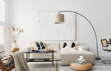 Ice cream sofa is positioned in a living room