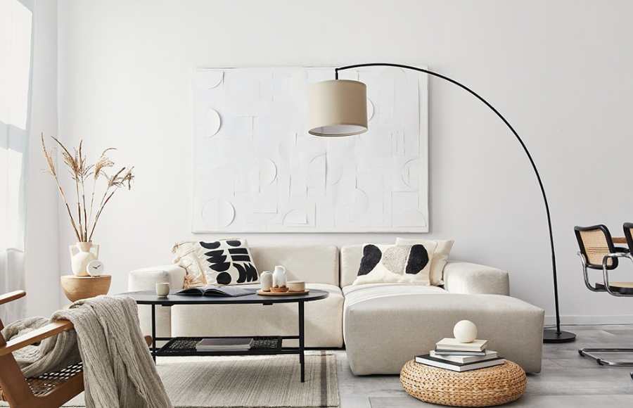 Ice cream sofa is positioned in a living room