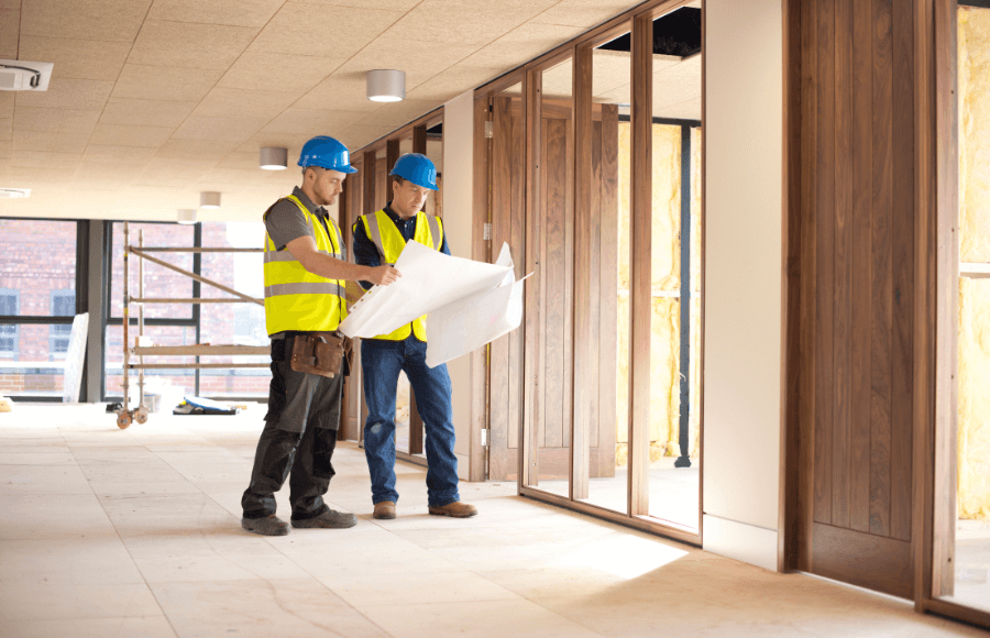 Workers are viewing the hotel renovation map