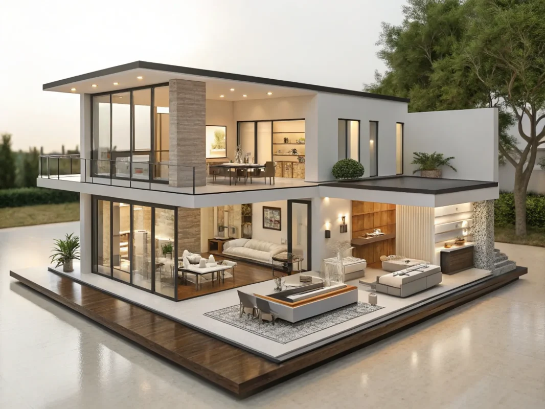 3d-modern-style-mansion-miniature-model--showing-