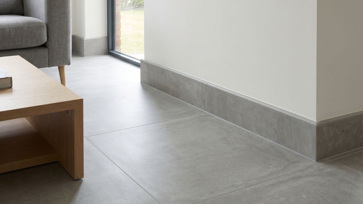 skirting tile seamless match in a modern living room