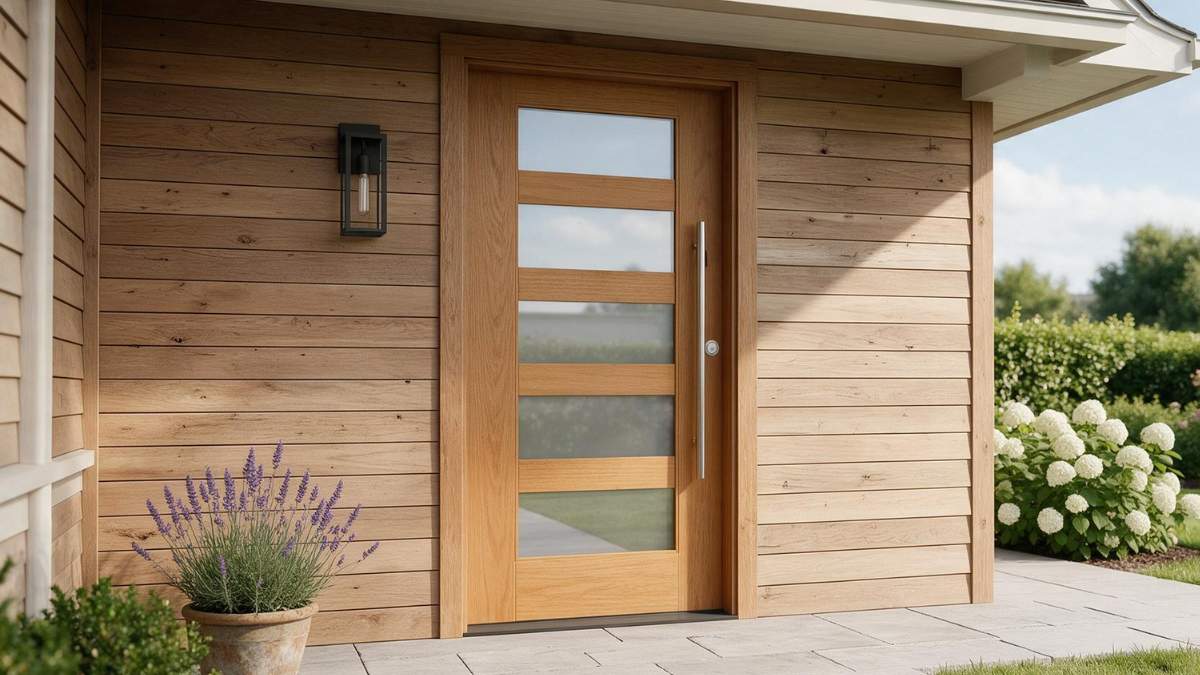 Farmhouse design wood look fiberglass door