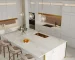 Standard kitchen counter height- Modern kitchen island design with 48-inch clearance for optimal traffic flow and seating.