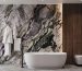 Newly installed white freestanding bathtub with a waterproof tile surround